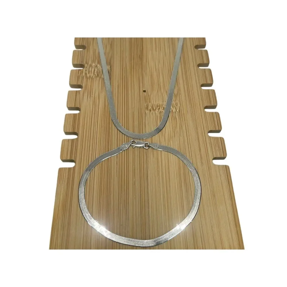 Sterling Silver Herringbone Chain Necklace Bracelet (2 Piece Set) Chic 3.5mm NEW